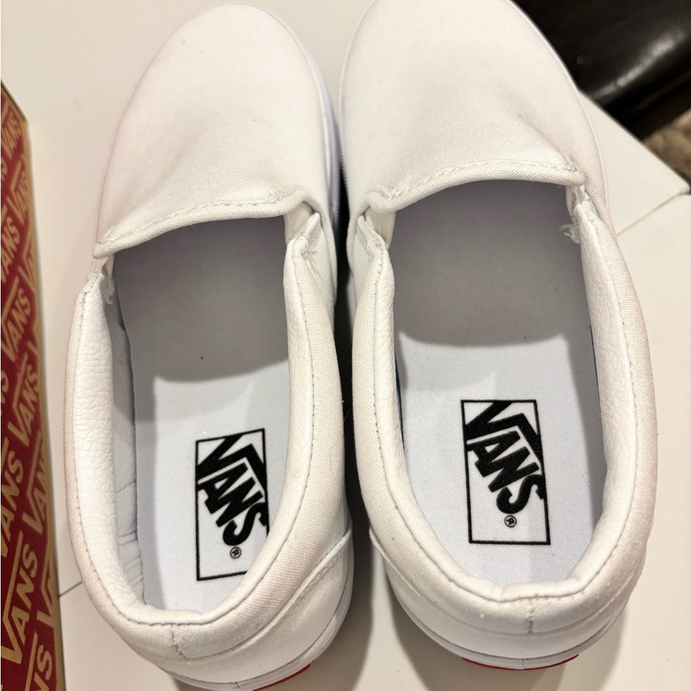 Vans White Slip-On Platform Sneakers with Gum Sole - Picture 7 of 9